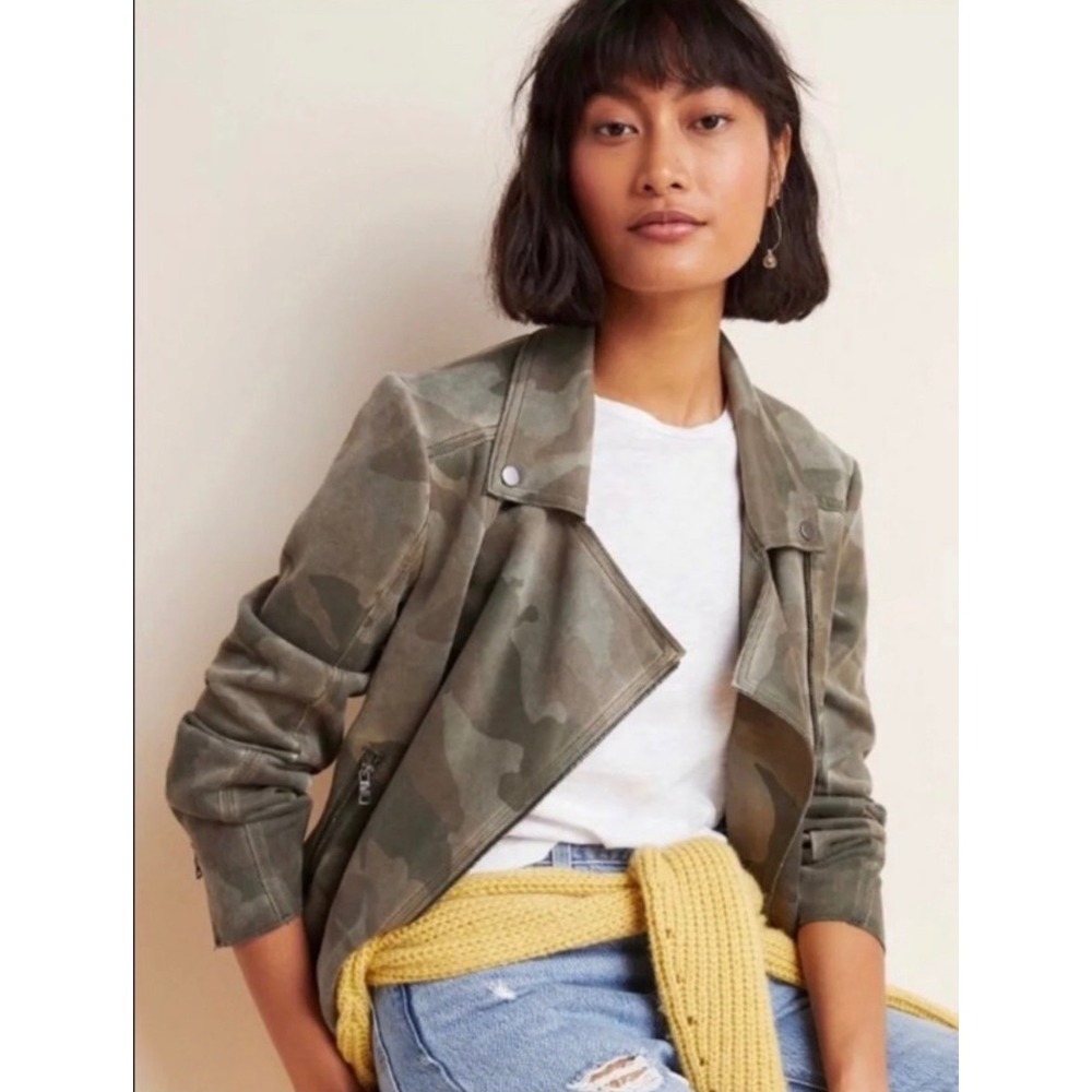 Marrakech Anthropologie Camo Faux Suede asymmetrical zip Moto Jacket XS NWT $148